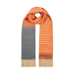 Women’s Dogtooth Scarf With Asymmetric Details And Tassels -Dents Luxury Accessories Sales 4 2668 Marmalade 2
