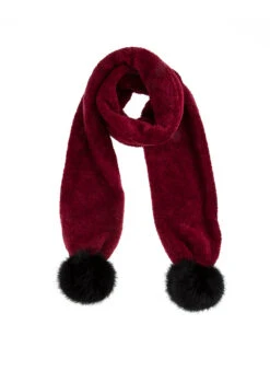 Women's Knitted Scarf With Faux Fur Pom Poms -Dents Luxury Accessories Sales 4 2792Berry
