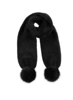 Women's Knitted Scarf With Faux Fur Pom Poms -Dents Luxury Accessories Sales 4 2792Black