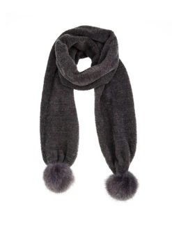 Women's Knitted Scarf With Faux Fur Pom Poms -Dents Luxury Accessories Sales 4 2792Grey