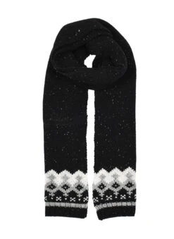 Women’s Jacquard Fair Isle Knitted Scarf With Marl Yarn -Dents Luxury Accessories Sales 4 2848 Black