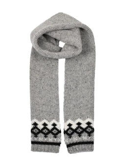 Women’s Jacquard Fair Isle Knitted Scarf With Marl Yarn -Dents Luxury Accessories Sales 4 2848 Dove Grey