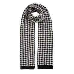 Women’s Jacquard Knitted Scarf With Dogtooth Pattern -Dents Luxury Accessories Sales 4 2858 Black Winter White