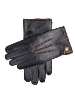 Men's Three-Point Lambswool-Lined Leather Gloves With Stud Tab