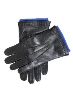 Men's Handsewn Three-Point Cashmere-Lined Leather Gloves With Colour Contrast Details