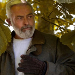 Men's Three-Point Fleece-Lined Suede Gloves With Knitted Cuffs -Dents Luxury Accessories Sales 5 1629 Brown