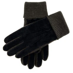 Men's Three-Point Fleece-Lined Suede Gloves With Knitted Cuffs -Dents Luxury Accessories Sales 5 1629 Navy