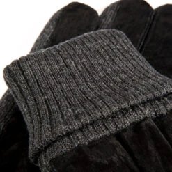 Men's Three-Point Fleece-Lined Suede Gloves With Knitted Cuffs -Dents Luxury Accessories Sales 5 1629Black2