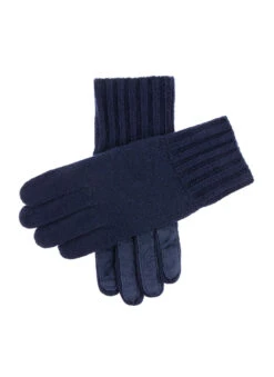 Men's Cashmere Knitted Gloves With Suede Palm Patch -Dents Luxury Accessories Sales 5 4522 navy 8719d6c7 97d0 4fe2 8c08 d5c7b6790cbe