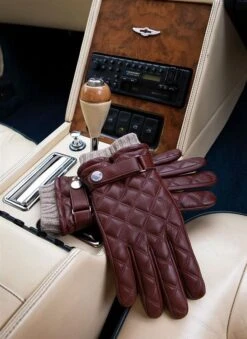 Men's Wool-Lined Quilted Leather Gloves With Knitted Cuffs -Dents Luxury Accessories Sales 5 9053