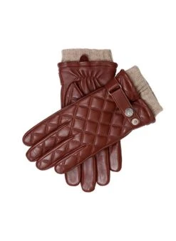 Men's Wool-Lined Quilted Leather Gloves With Knitted Cuffs -Dents Luxury Accessories Sales 5 9053 20brown