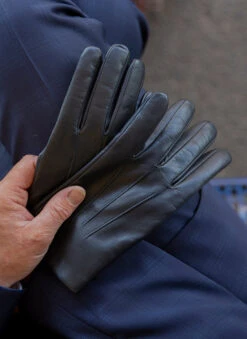 Men’s Touchscreen Three-Point Cashmere-Lined Leather Gloves -Dents Luxury Accessories Sales 5 9199 Black 2