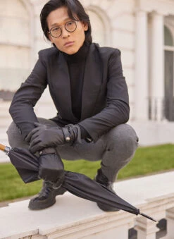 Men’s Touchscreen Water-Resistant Lined Goatskin Leather Gauntlet Gloves -Dents Luxury Accessories Sales 5 9212 Black