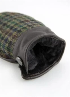 Men's Faux Fur-Lined Abraham Moon Dogtooth Tweed And Leather Gloves -Dents Luxury Accessories Sales 5 9308 202