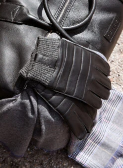 Men’s Touchscreen Water-Resistant Lined Leather Gloves With Stitch Detail -Dents Luxury Accessories Sales 5 9310 Black