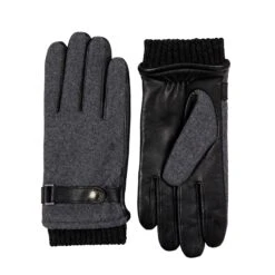 Men’s Touchscreen Lined Flannel And Leather Gloves -Dents Luxury Accessories Sales 5 9314 Charcoal Black 1