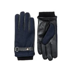 Men’s Touchscreen Lined Flannel And Leather Gloves -Dents Luxury Accessories Sales 5 9314 Navy Black 1
