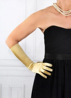 Women's Long Below-Elbow Satin Gloves -Dents Luxury Accessories Sales 6 2102 gold