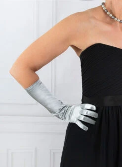 Women's Long Below-Elbow Satin Gloves -Dents Luxury Accessories Sales 6 2102 silver