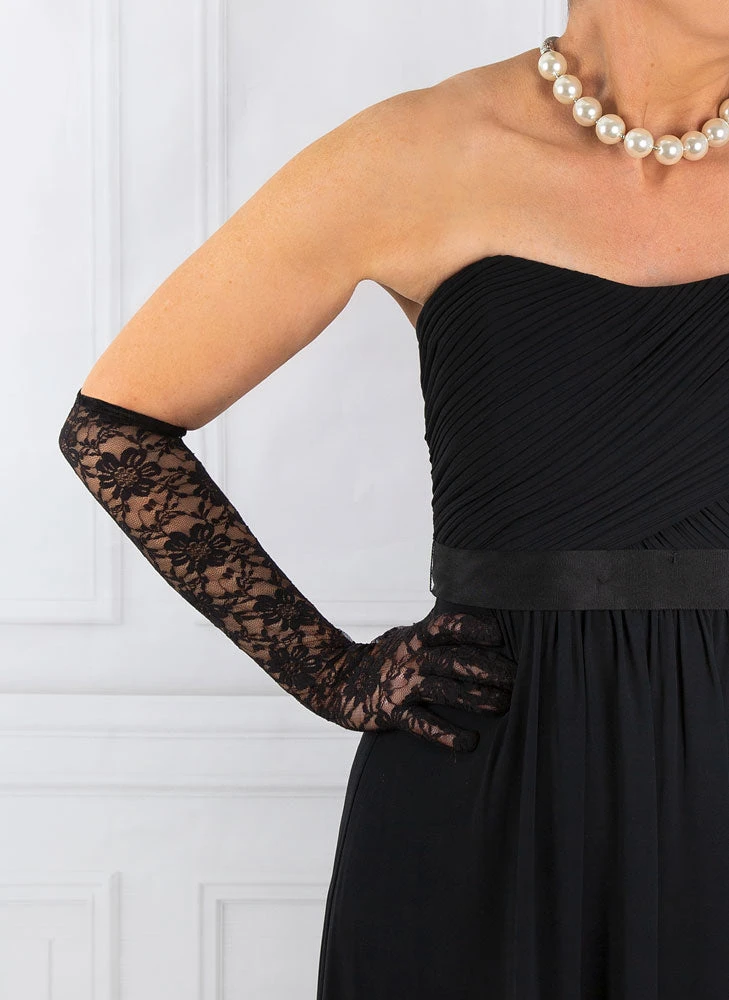 Women's Long Above-Elbow Floral Lace Gloves 2 Women's Long Above-Elbow Floral Lace Gloves - Image 2