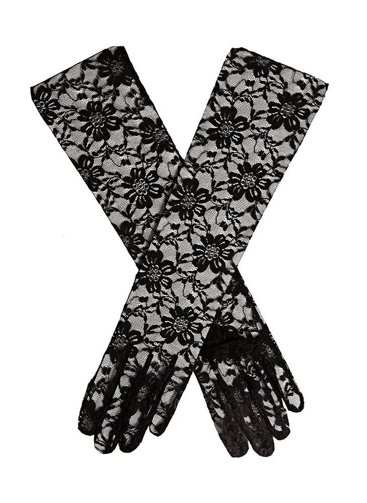 Women's Long Above-Elbow Floral Lace Gloves 1 Women's Long Above-Elbow Floral Lace Gloves
