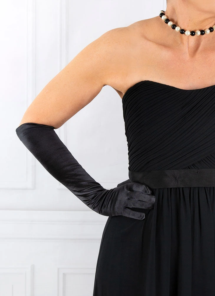 Women's Long Below-Elbow Satin Gloves With Buttons 2 Women's Long Below-Elbow Satin Gloves With Buttons - Image 2