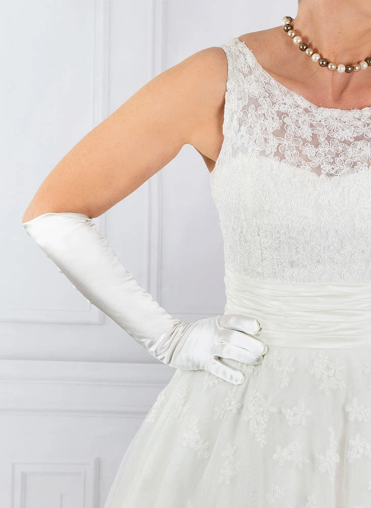 Women's Long Below-Elbow Satin Gloves With Buttons 5 Women's Long Below-Elbow Satin Gloves With Buttons - Image 5