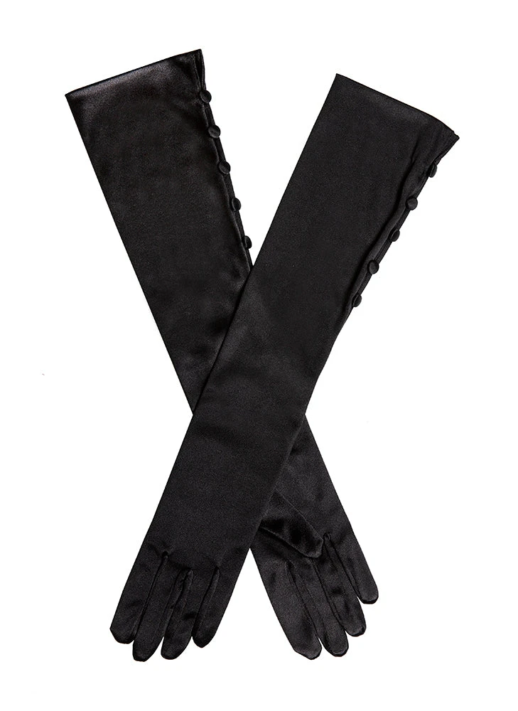 Women's Long Below-Elbow Satin Gloves With Buttons 1 Women's Long Below-Elbow Satin Gloves With Buttons