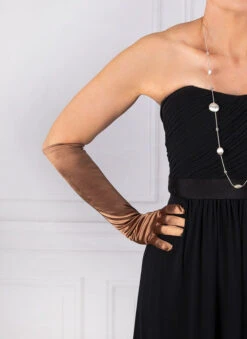 Women's Long Above-Elbow Satin Gloves -Dents Luxury Accessories Sales 6 2181 bronze