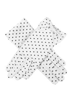Women's Spotted Cotton Gloves With Cuff Bow -Dents Luxury Accessories Sales 6 2239WhiteBlack