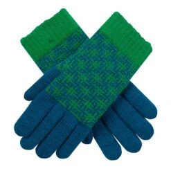 Women’s Jacquard Knitted Gloves With Hash Symbol Pattern -Dents Luxury Accessories Sales 6 3275 Teal Emerald