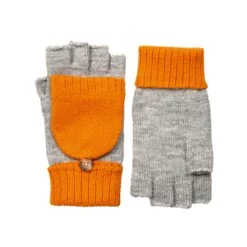Women’s Two-Tone Fingerless Gloves With Mitten Flap -Dents Luxury Accessories Sales 6 3276 Dove Grey Tangerine 1