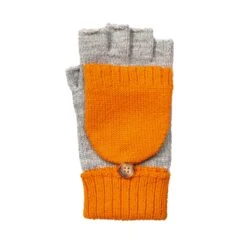 Women’s Two-Tone Fingerless Gloves With Mitten Flap -Dents Luxury Accessories Sales 6 3276 Dove Grey Tangerine 2
