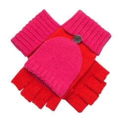 Women’s Two-Tone Fingerless Gloves With Mitten Flap -Dents Luxury Accessories Sales 6 3276 Pink Berry