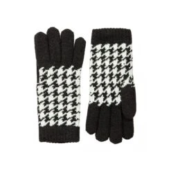 Women’s Jacquard Knitted Gloves With Dogtooth Pattern -Dents Luxury Accessories Sales 6 3282 Black Winter White 1