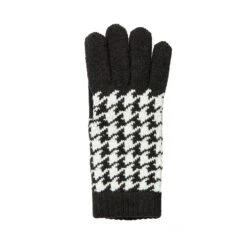 Women’s Jacquard Knitted Gloves With Dogtooth Pattern -Dents Luxury Accessories Sales 6 3282 Black Winter White 2