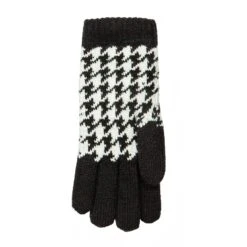 Women’s Jacquard Knitted Gloves With Dogtooth Pattern -Dents Luxury Accessories Sales 6 3282 Black Winter White 3