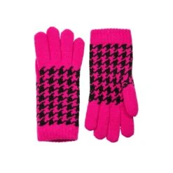 Women’s Jacquard Knitted Gloves With Dogtooth Pattern -Dents Luxury Accessories Sales 6 3282 Fuchsia Black 1