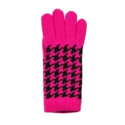 Women’s Jacquard Knitted Gloves With Dogtooth Pattern -Dents Luxury Accessories Sales 6 3282 Fuchsia Black 2