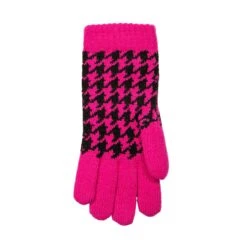Women’s Jacquard Knitted Gloves With Dogtooth Pattern -Dents Luxury Accessories Sales 6 3282 Fuchsia Black 3