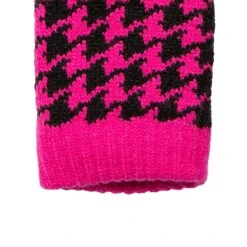 Women’s Jacquard Knitted Gloves With Dogtooth Pattern -Dents Luxury Accessories Sales 6 3282 Fuchsia Black 4