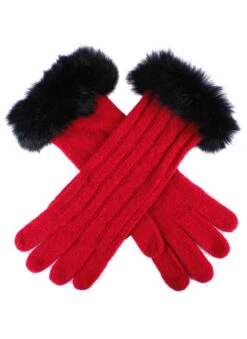 Women's Cable Knit Gloves With Fur Cuffs -Dents Luxury Accessories Sales 6 4224 20berry
