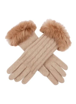 Women's Cable Knit Gloves With Fur Cuffs