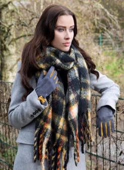 Women's Touchscreen Velour-Lined Faux Suede Gloves With Colour Contrast Details -Dents Luxury Accessories Sales 6 4262 Charcoal