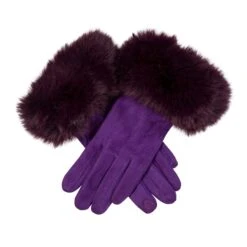 Women's Touchscreen Velour-Lined Faux Suede Gloves With Faux Fur Cuffs -Dents Luxury Accessories Sales 6 4264 Amethyst