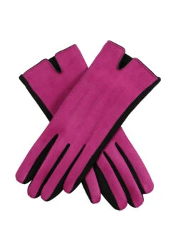 Women’s Touchscreen Three-Point Velour-Lined Faux Suede Gloves With Two-Tone Design -Dents Luxury Accessories Sales 6 4268OrchidBlack