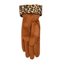 Women’s Touchscreen Velour-Lined Faux Suede Gloves With Faux Fur Leopard Print Cuffs -Dents Luxury Accessories Sales 6 4276 Cognac 3