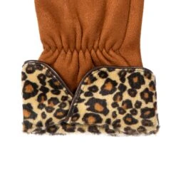 Women’s Touchscreen Velour-Lined Faux Suede Gloves With Faux Fur Leopard Print Cuffs -Dents Luxury Accessories Sales 6 4276 Cognac 4