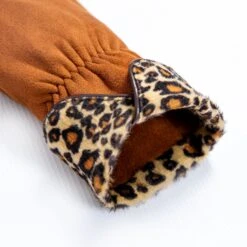 Women’s Touchscreen Velour-Lined Faux Suede Gloves With Faux Fur Leopard Print Cuffs -Dents Luxury Accessories Sales 6 4276 Cognac 8