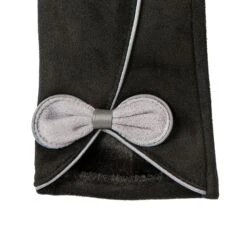 Women’s Touchscreen Velour-Lined Faux Suede Gloves With Contrast Trim And Bow -Dents Luxury Accessories Sales 6 4278 Black Dove Grey 4